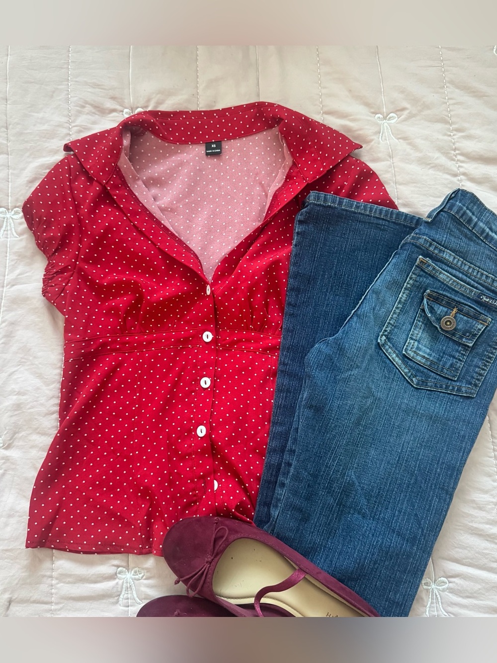 Women's Red Polka Dot Button-Front Top